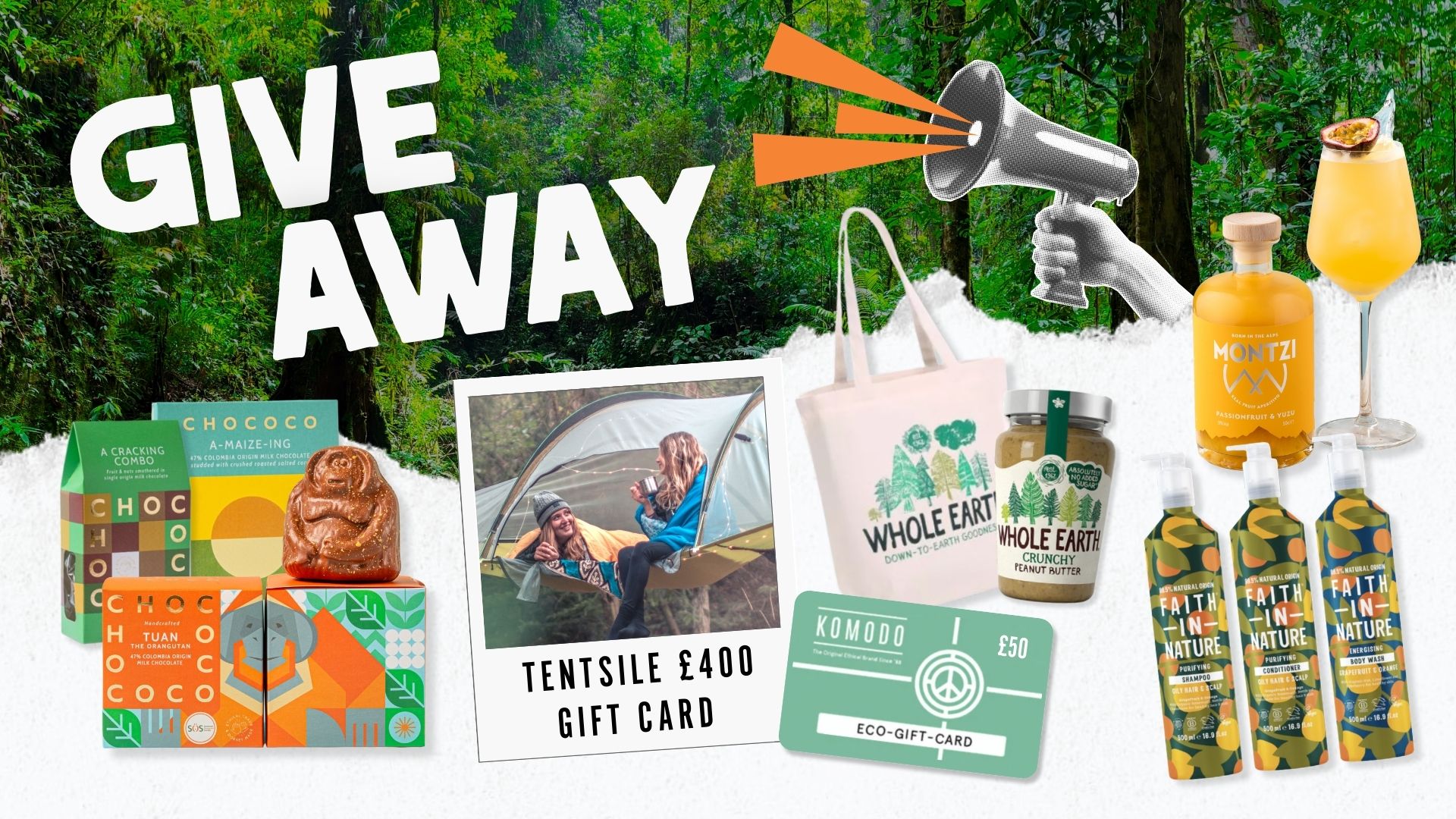 Image shows the text "Giveaway" with photos of the products available including gift cards, peanut butter and chocolate.